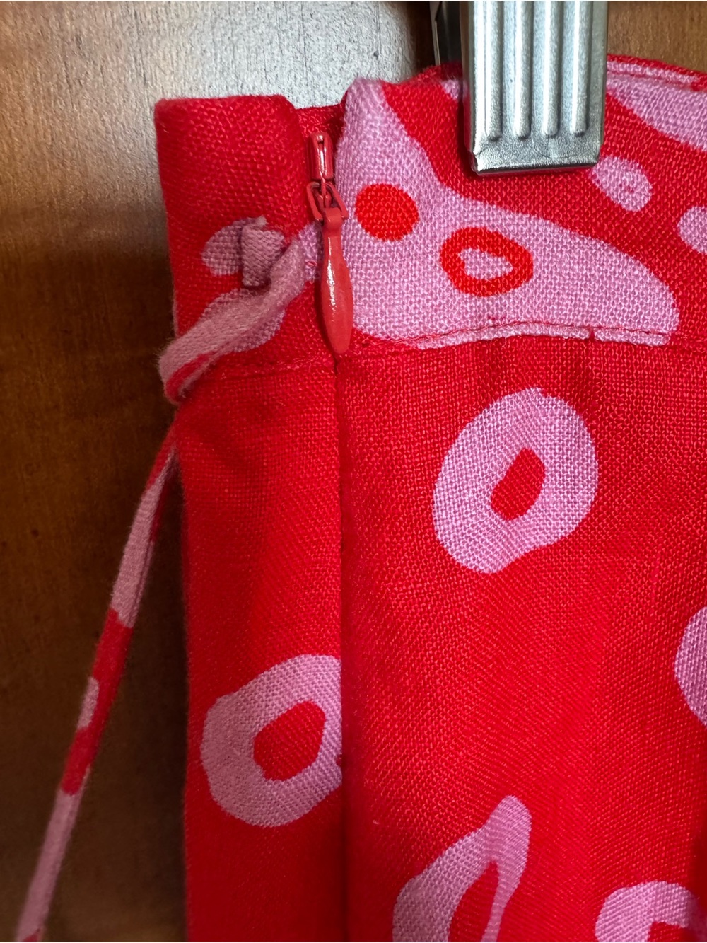 Farm Rio Octo Cool Red/Pink Linen Wrap Skirt - Picture 7 of 10